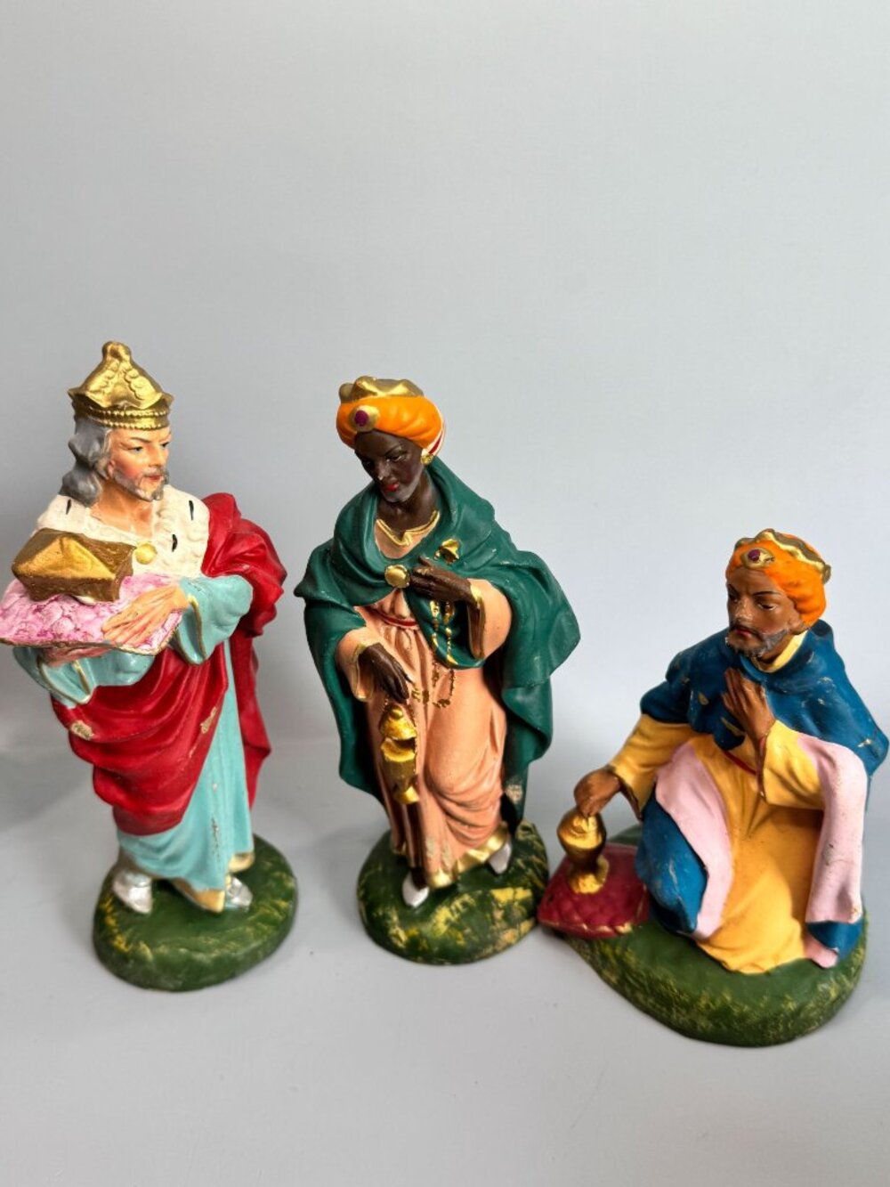 Vintage Italy Paper Mache Three Wise Men Nativity 8" Scale Set of 3 Kings - Picture 3 of 16